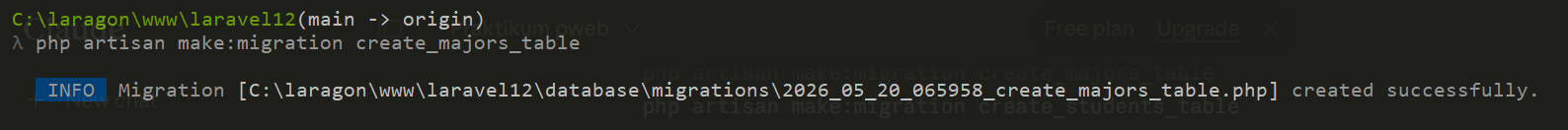 Migration tabel majors